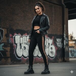 Like an Angel Black Side Cut-Out Pants, Sz 3X, Edgy Streetwear